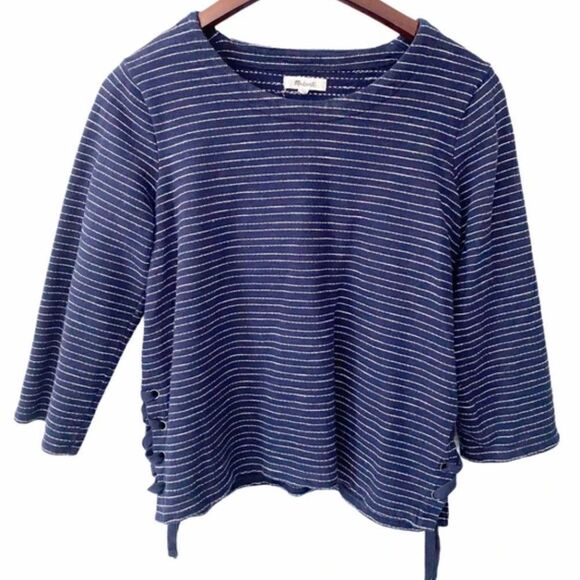 Madewell Womens Blue and White Striped Pull Over Knit Long Sleeve Sweater Size S - Picture 1 of 11